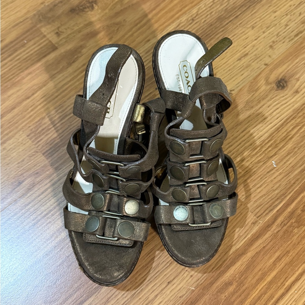 Coach Metallic Brown Multi-Strap Slingback Sandals